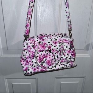 Betsey Johnson Pink Floral and Black Polka Dot Shoulder Bag